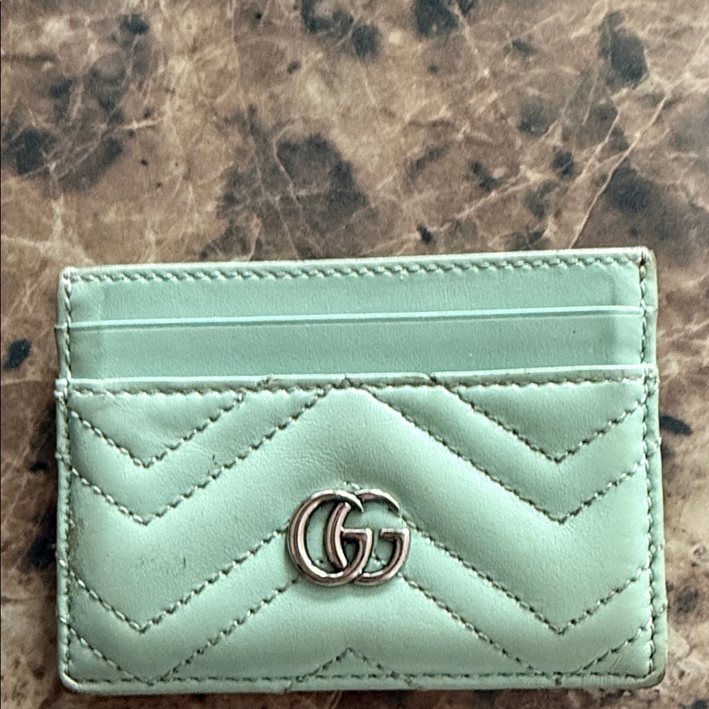 Gucci Light Green Card Holder with silver Logo